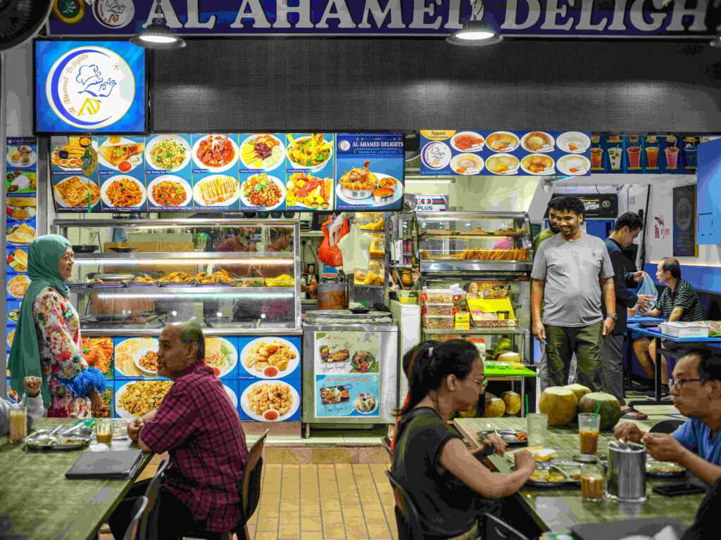 Hawker center, a common place in Southeast Asia that is filled with culinary delights.