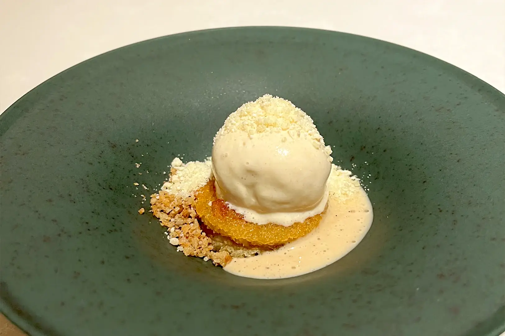A sophisticated dessert course from Thevar Singapore, featuring the Coconut Kulfi with its flavorful base, reflecting the restaurant's creative approach to sweets.
