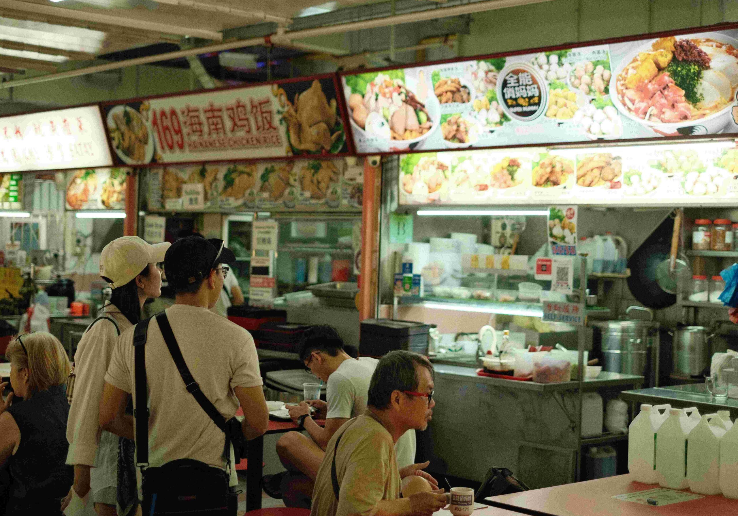 A busy Hawker stall, one of the most common sceneries in modern Singapore.